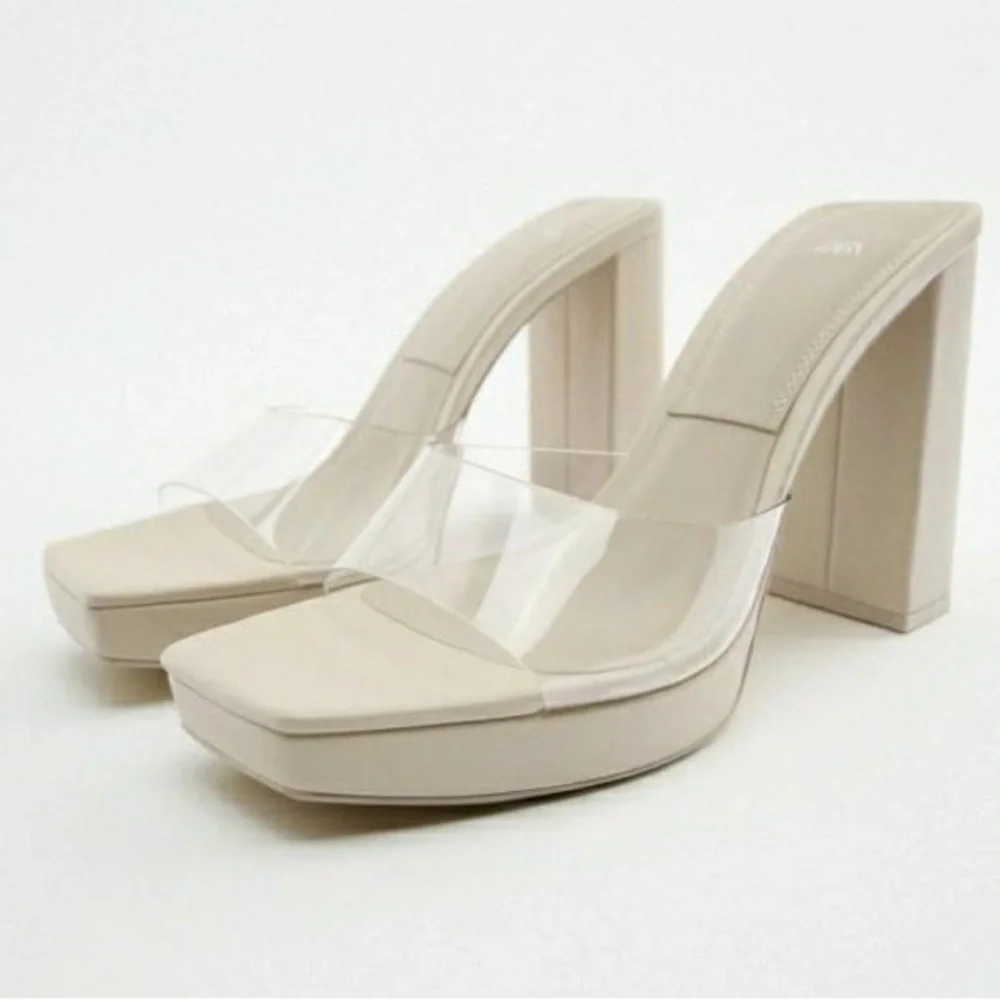 Zara Ivory PVC Platform Sandals - Picture 1 of 8